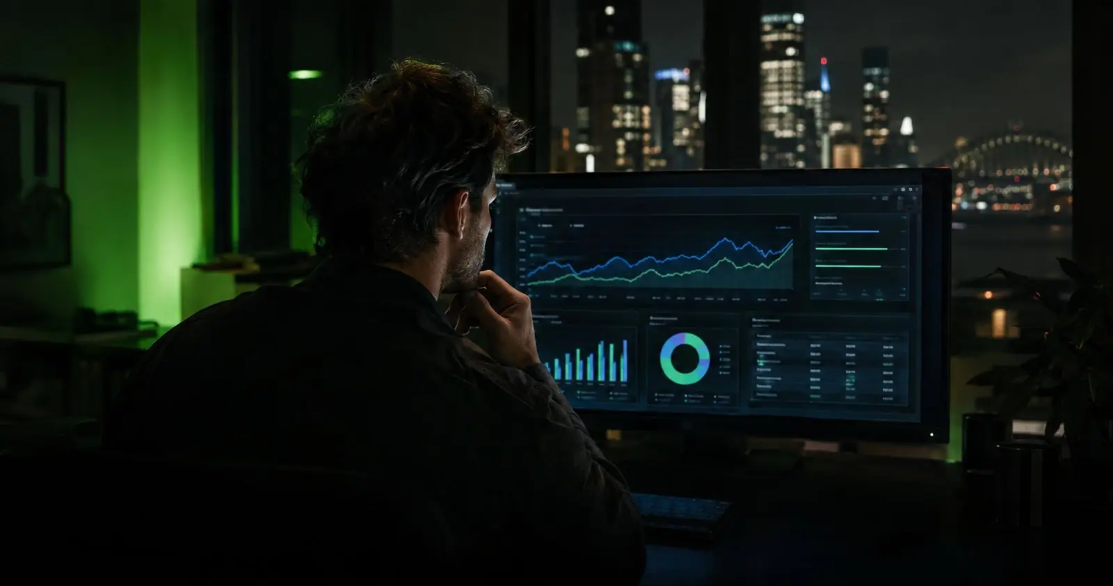 Reviewing Google Ads performance charts on a monitor